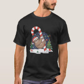 Sloth and Giant Candy Cane Christmas Pajama for Sl T-shirt (Voorkant)