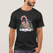 Sloth and Giant Candy Cane Christmas Pajama for Sl T-shirt (Voorkant)