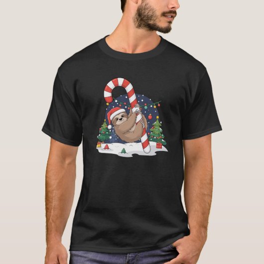 Sloth and Giant Candy Cane Christmas Pajama for Sl T-shirt (Voorkant)
