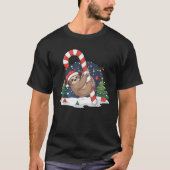 Sloth and Giant Candy Cane Christmas Pajama for Sl T-shirt (Voorkant)