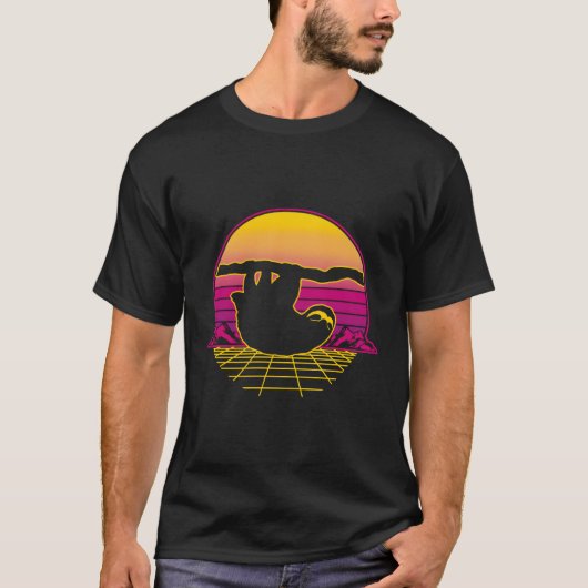 Sloth Animal Sunset Retro cadeau voor kerst T-shirt (Voorkant)