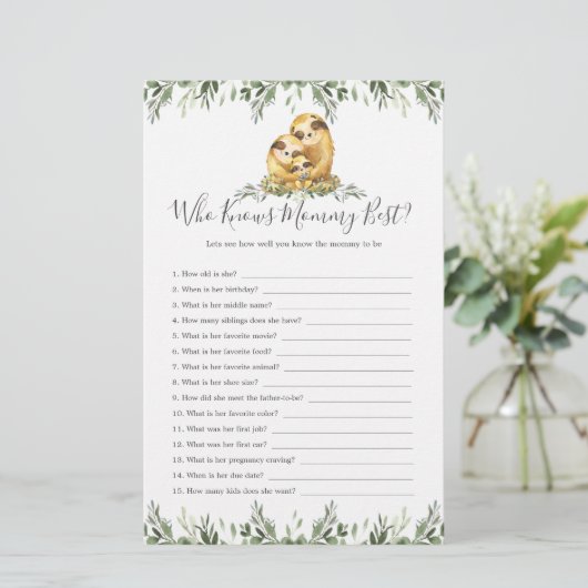 Sloth Animals Baby shower die mama het beste kent (Staand voorkant)