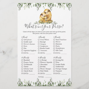 Sloth Animals Baby shower Wat zit er in je tas