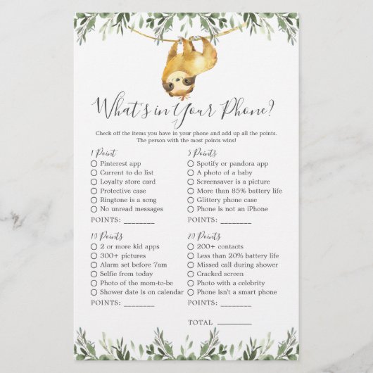 Sloth Animals Baby shower Wat zit er in je telefoo (Voorkant)