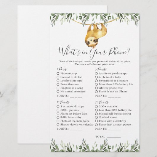 Sloth Animals Baby shower Wat zit er in je telefoo (Voorkant / Achterkant)