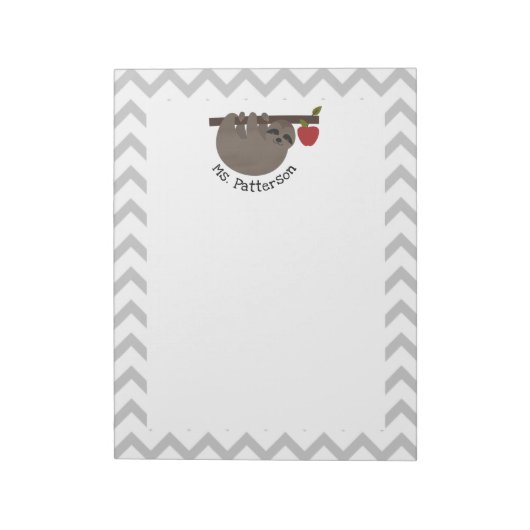 Sloth Apple Tree Gray Chevron leraar Notitieblok (Linkerzijde)