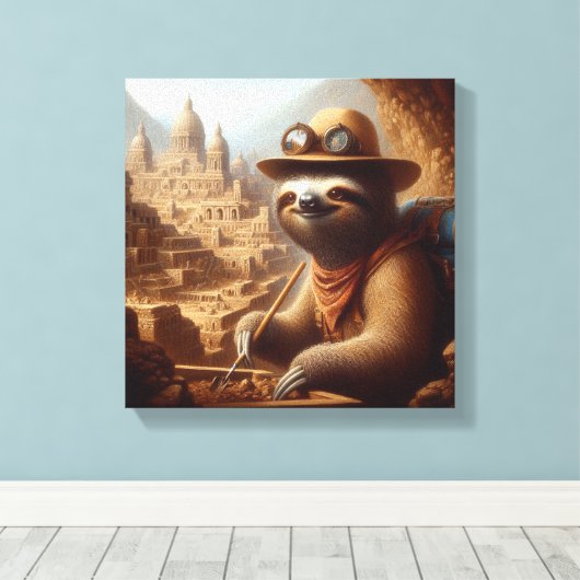 Sloth Archeologist Canvas Afdruk (Insitu (Houten vloer))