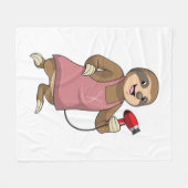 Sloth as Hair stylist with Hairdryer Fleece Deken (Voorkant (Horizontaal))