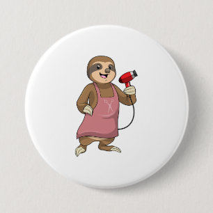 Sloth as Hair stylist with Hairdryer Ronde Button 7,6 Cm