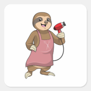 Sloth as Hair stylist with Hairdryer Vierkante Sticker