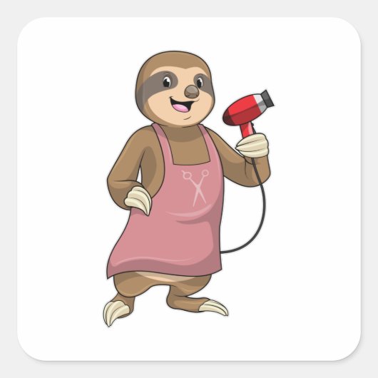 Sloth as Hair stylist with Hairdryer Vierkante Sticker (Voorkant)