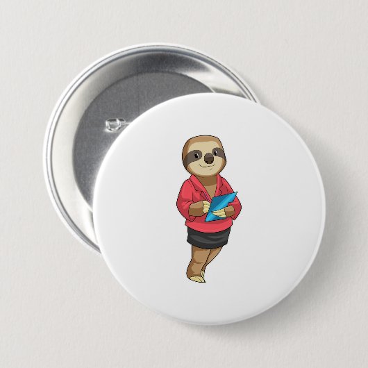Sloth as Secretary with Notepad Ronde Button 7,6 Cm (Voorkant /achterkant)