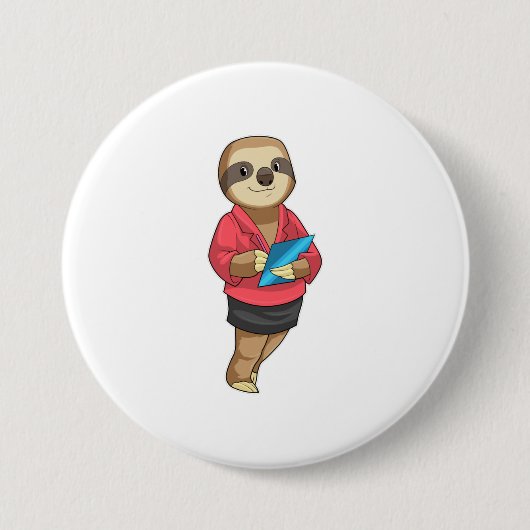 Sloth as Secretary with Notepad Ronde Button 7,6 Cm (Voorkant)