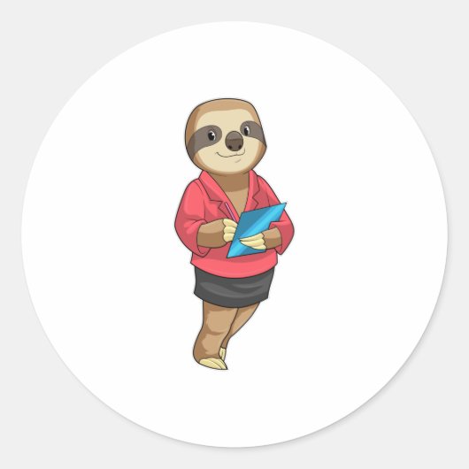 Sloth as Secretary with Notepad Ronde Sticker (Voorkant)