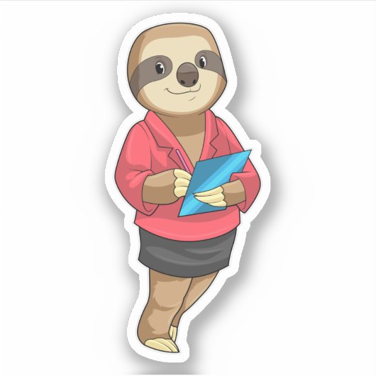Sloth as Secretary with Notepad Sticker (Voorkant)