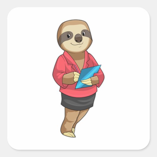 Sloth as Secretary with Notepad Vierkante Sticker (Voorkant)