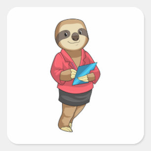 Sloth as Secretary with Notepad Vierkante Sticker