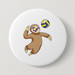Sloth as Volleyball player with Volleyball Ronde Button 7,6 Cm