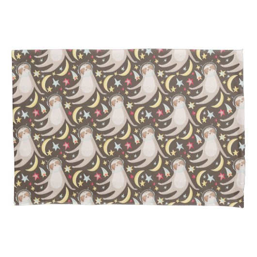 Sloth Astronaut Pattern Kussensloop (Voorkant-Links)