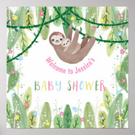Sloth Baby Girl Shower Oerwoud Thema Welkom Poster