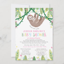 Sloth Baby Girl Virtual Shower Oerwoud Thema Kaart