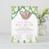 Sloth Baby Girl Virtual Shower Oerwoud Thema Kaart (Staand voorkant)