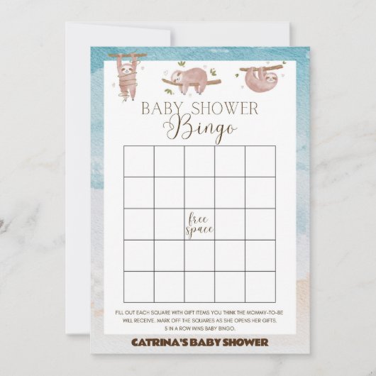 Sloth Baby shower - bewerkbare naam, 5x7 Kaart (Voorkant)