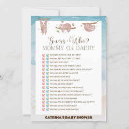 Sloth Baby shower - bewerkbare naam, 5x7 Kaart