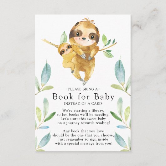 Sloth Baby shower Boek voor Baby Kaart (Voorkant)