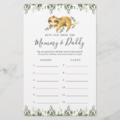 Sloth Baby shower Hoe oud waren ze spel Kaart (Voorkant)