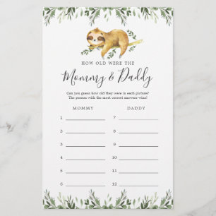 Sloth Baby shower Hoe oud waren ze spel Kaart