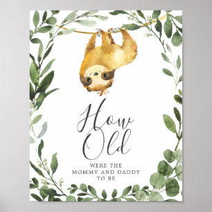 Sloth Baby shower Hoe oud waren ze spel Poster