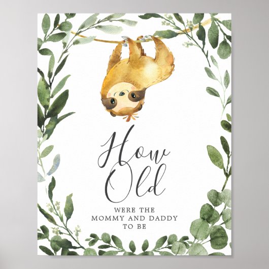 Sloth Baby shower Hoe oud waren ze spel Poster (Voorkant)