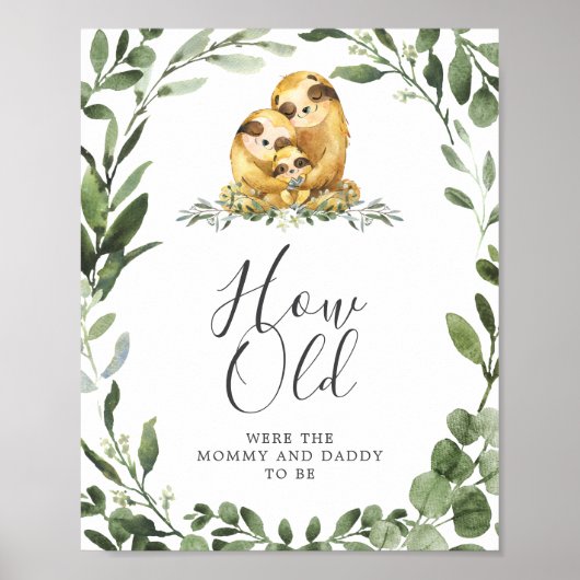 Sloth Baby shower Hoe oud waren ze spel Poster (Voorkant)