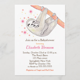 Sloth Baby shower Invitation Cute Sloth Mam Baby Kaart
