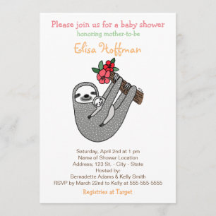 Sloth Baby shower Invitation Cute Sloth Mam Baby Kaart