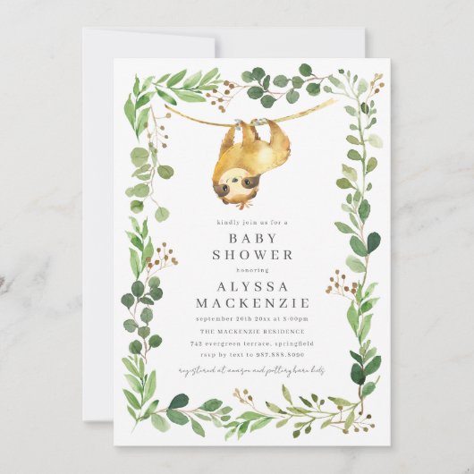 Sloth Baby Shower Invitation Kaart (Voorkant)
