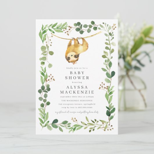 Sloth Baby Shower Invitation Kaart (Staand voorkant)