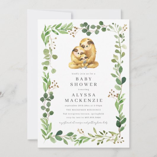 Sloth Baby Shower Invitation Kaart (Voorkant)