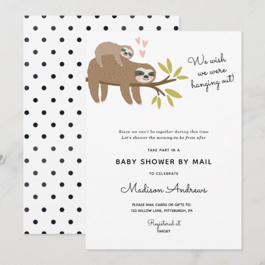 Sloth Baby shower per post Kaart (Voorkant / Achterkant)