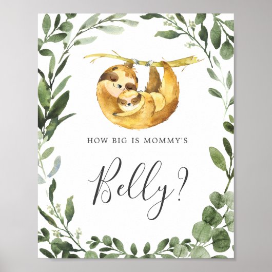 Sloth Baby shower Raad eens hoe groot is mama's bu Poster (Voorkant)
