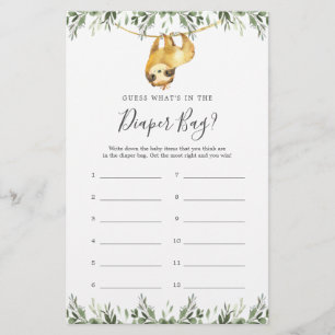 Sloth Baby shower Raad wat er in de luiertas zit