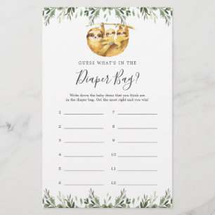 Sloth Baby shower Raad wat er in de luiertas zit