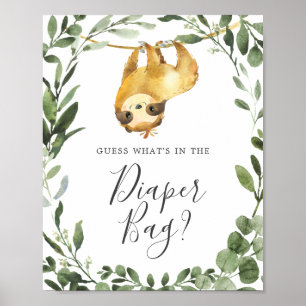 Sloth Baby shower Raad wat er in de luiertas zit Poster