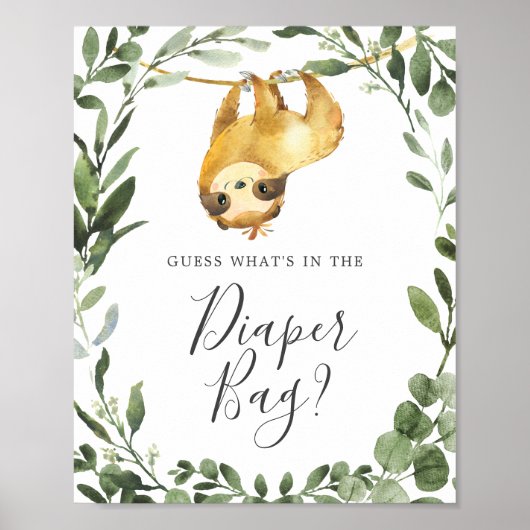 Sloth Baby shower Raad wat er in de luiertas zit Poster (Voorkant)