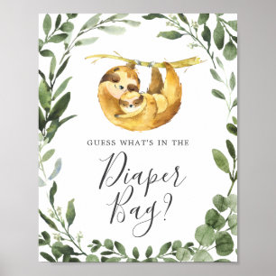 Sloth Baby shower Raad wat er in de luiertas zit Poster