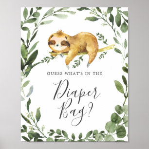 Sloth Baby shower Raad wat er in de luiertas zit Poster