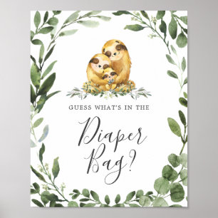 Sloth Baby shower Raad wat er in de luiertas zit Poster