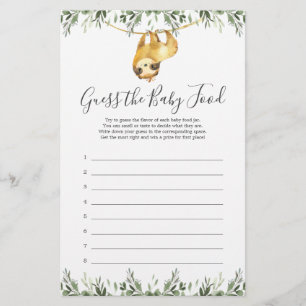 Sloth Baby shower raadt het Baby-voedselspel