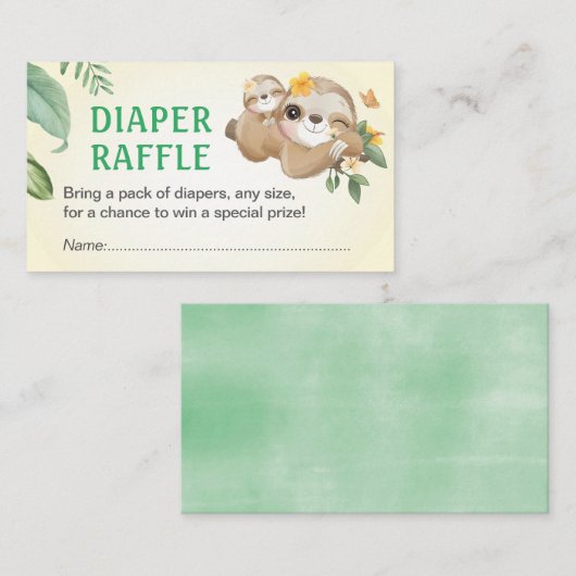 Sloth Baby shower Sprinkle Luier Raffle Ticket Informatiekaartje (Voorkant / Achterkant)
